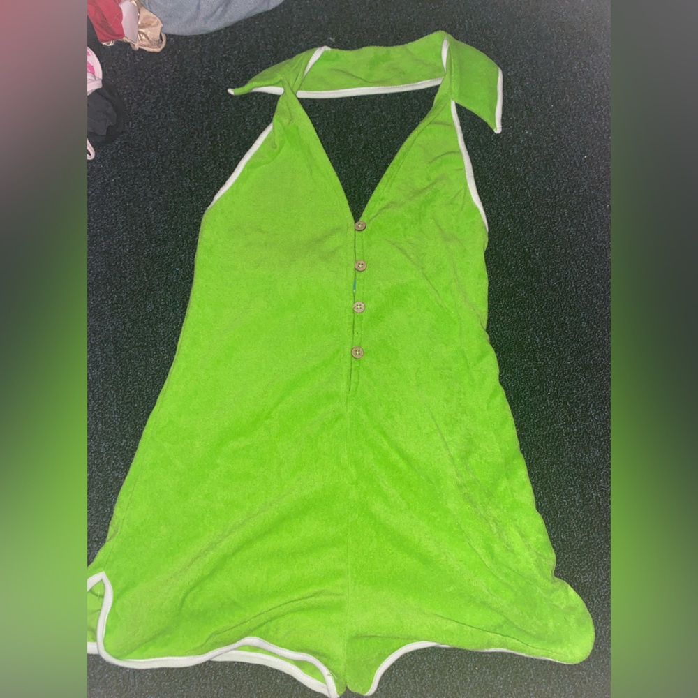 Uo Button Down Collared Terrycloth Romper - image 1